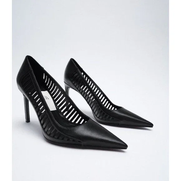 ZARA CUT OUT STILETTO HEELS BLACK SIZE 7.5 - Picture 2 of 7